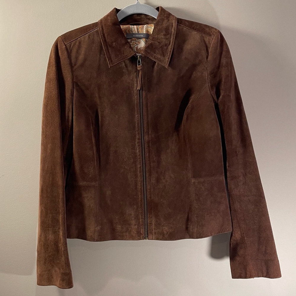 Liz Claiborne 100% Suede Chocolate Brown Colorful Paisley Lining Women’s Size 8